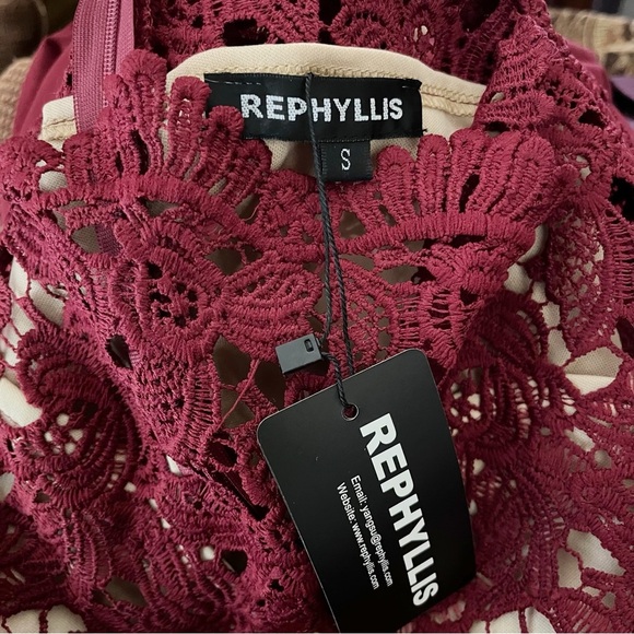 Rephyllis Bridesmaid/Prom Long Dress Women's Size S Wine Formal Lace Layered NWT - Picture 6 of 6